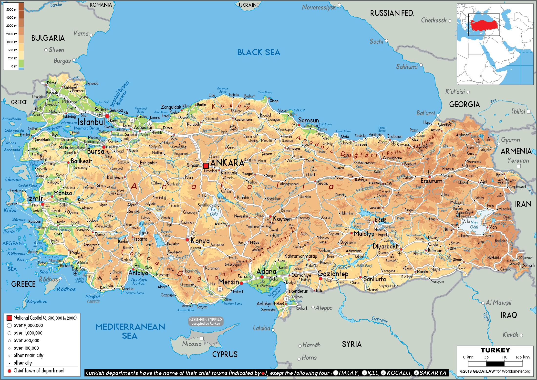 karta turske Fizička karta Turske   karta Turske fizička (Zapadna Azija   Azija) karta turske